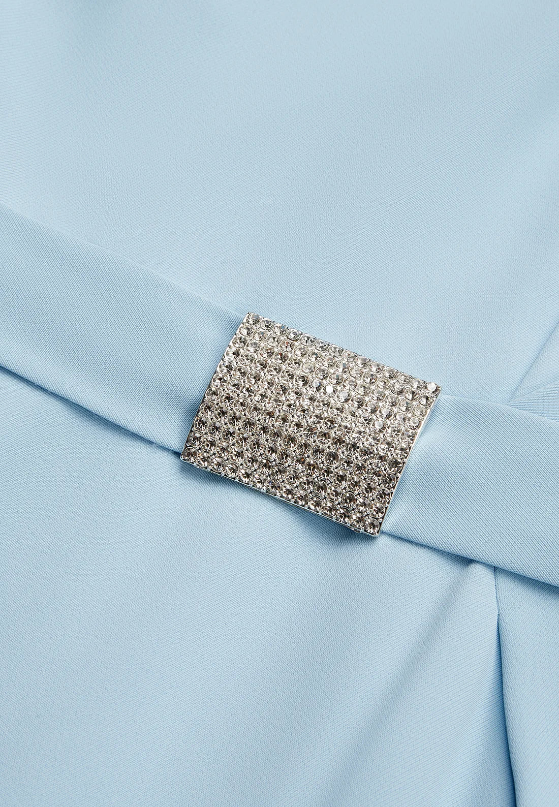 Light Blue Rhinestone Classic Square Neck Short Sleeve Sheath Midi Dress