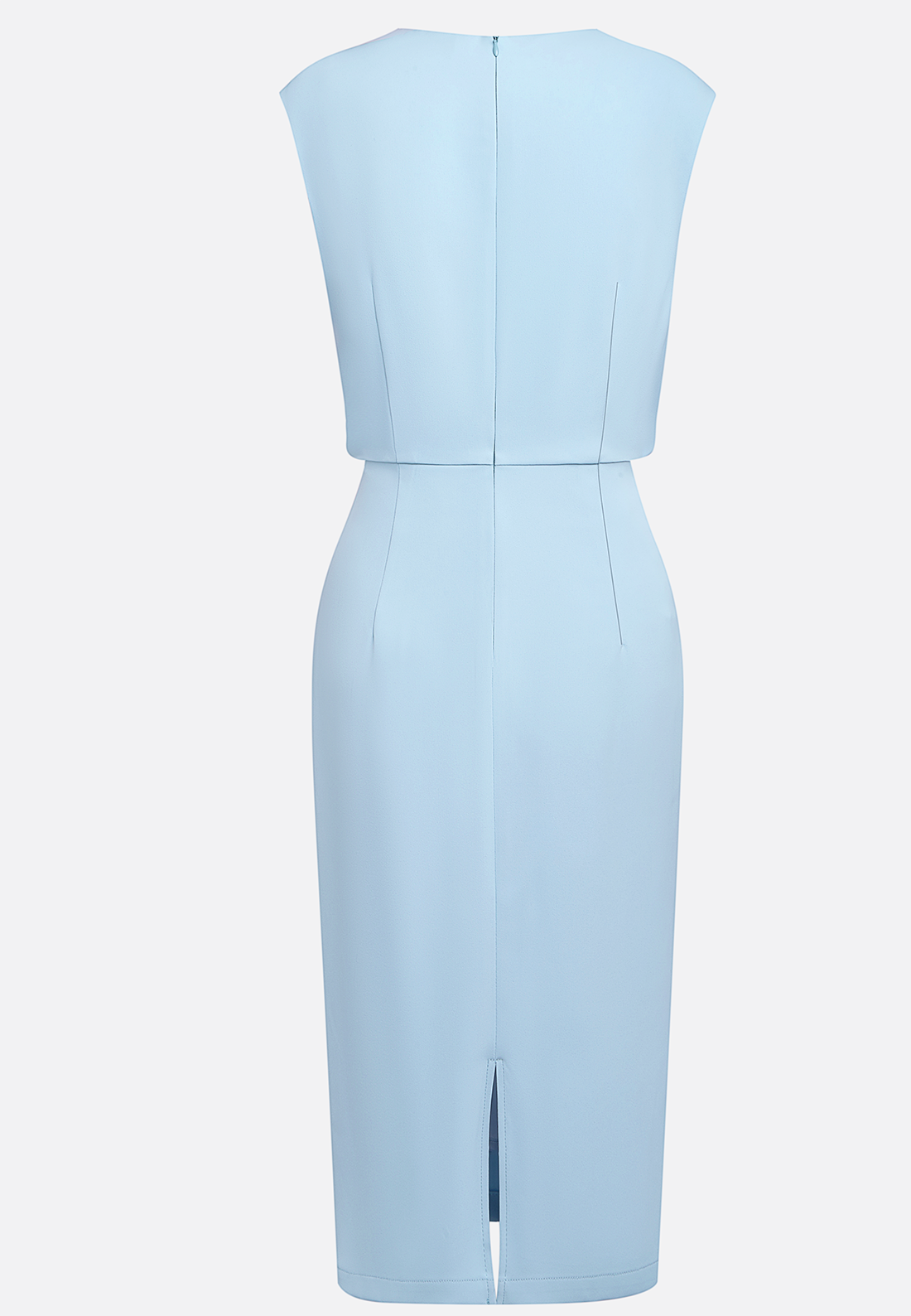 Light Blue Ruched Cut Out Classic Crew Neck Cap Sleeve Sheath Midi Dress