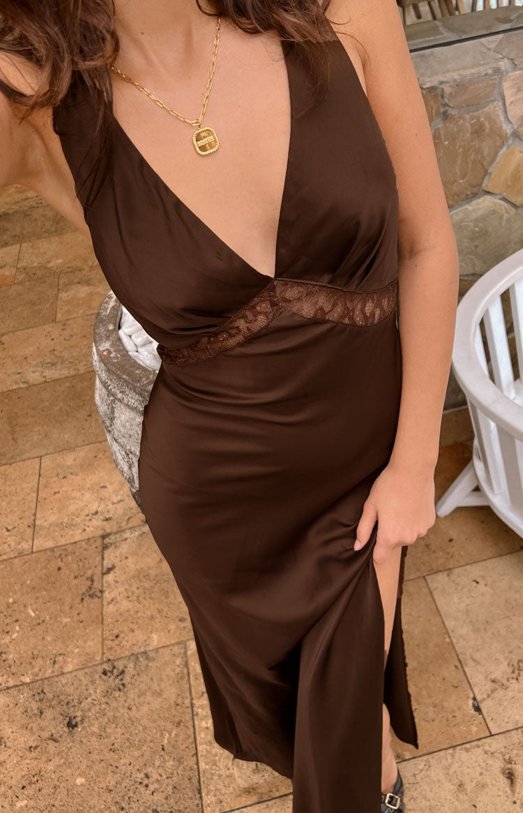V-Neck Sleeveless Chocolate Maxi Prom Dress