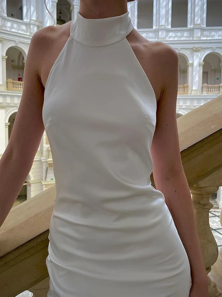 Loudspeaker/fishtail hanging neck and floor wedding dress