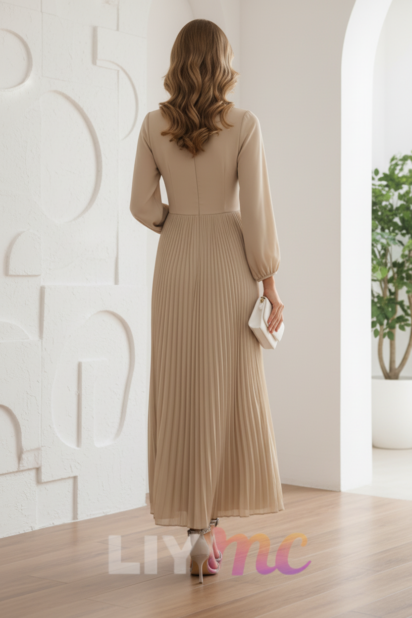 A-Line/Princess Scoop Chiffon Mother of the Bride Dresses Ankle-Length Pleated Long Sleeves Flower