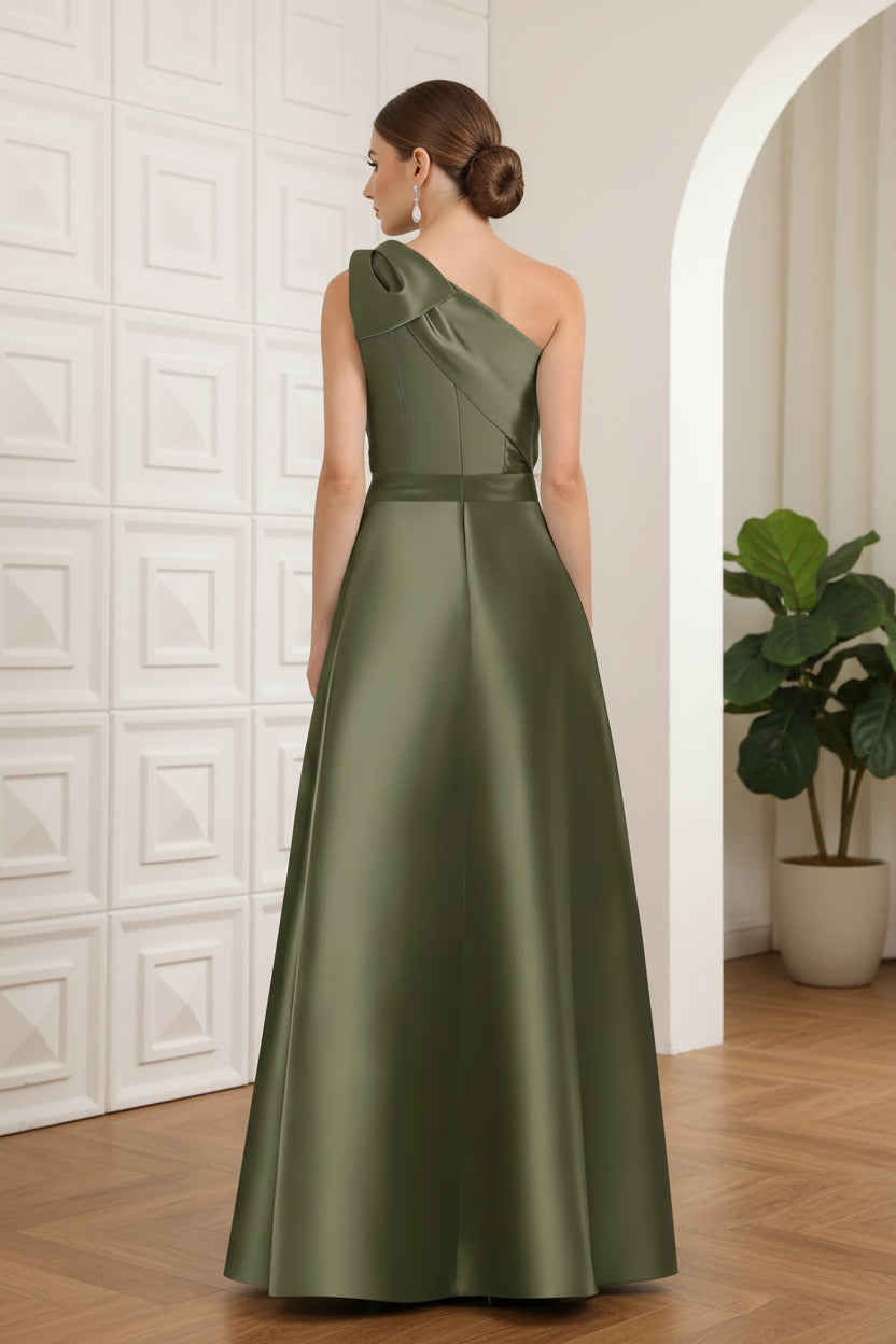 Jumpsuit/Pantsuit One-Shoulder Satin Mother Of The Bride Dresses with Detachable Overskirt Floor-Length Sleeveless Bow
