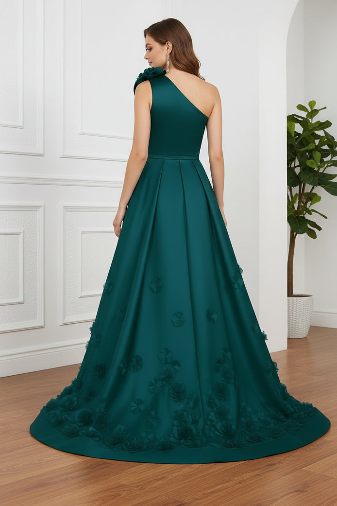 Sheath/Column One-Shoulder Satin Mother of the Bride Dresses with Overskirt Sleeveless Floor-Length 3D Flower