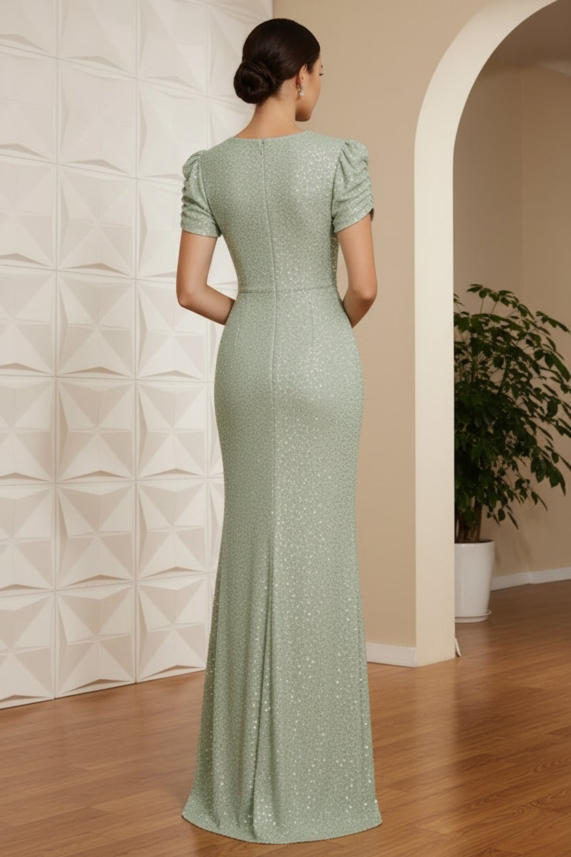 Sheath/Column Scoop Sequins Mother of the Bride Dresses Floor-Length Short Sleeves
