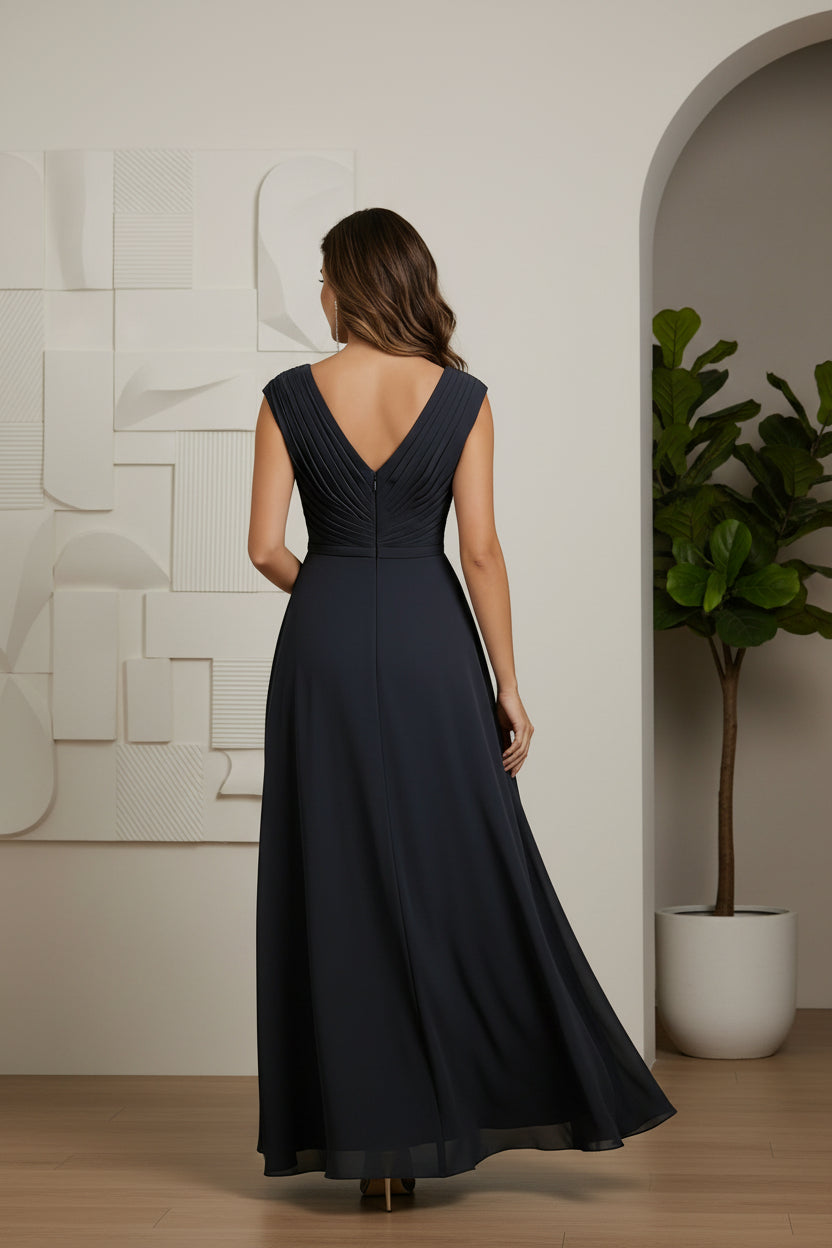 A-Line/Princess V-Neck Chiffon Mother of the Bride Dresses Asymmetrical Floor-Length Sequins Ruched