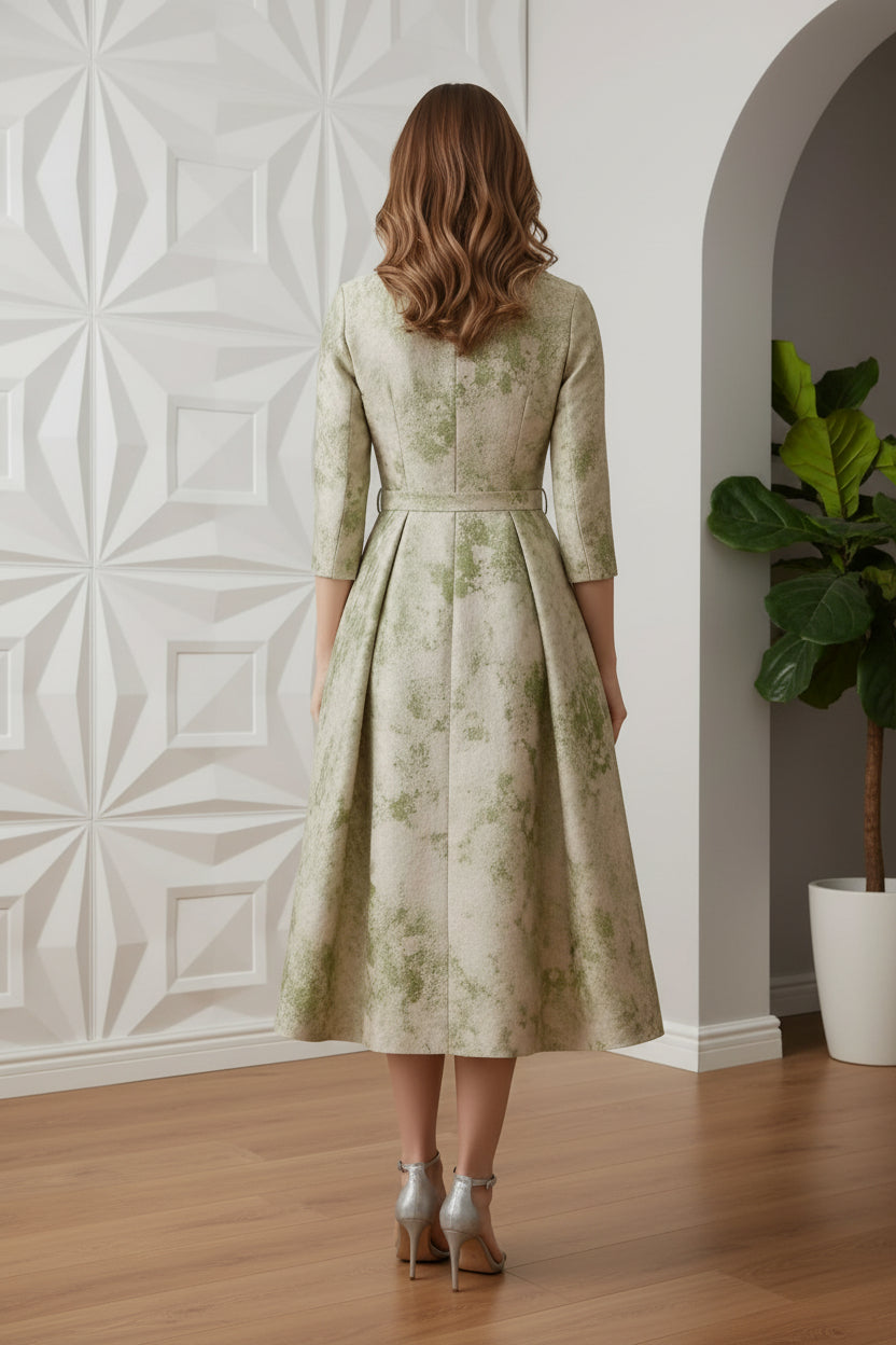 A-Line/Princess V-Neck Satin Mother of the Bride Dresses 3/4 Sleeves Tea-Length Floral Belt