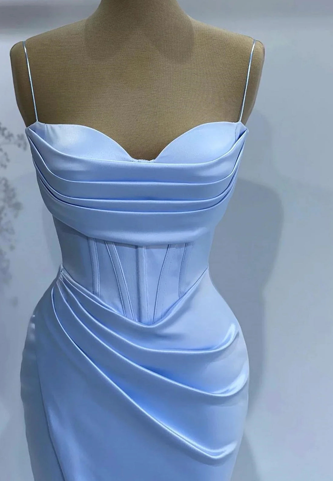 Mermaid Spaghetti Straps Pleated Side Slit Sheath Prom Dress