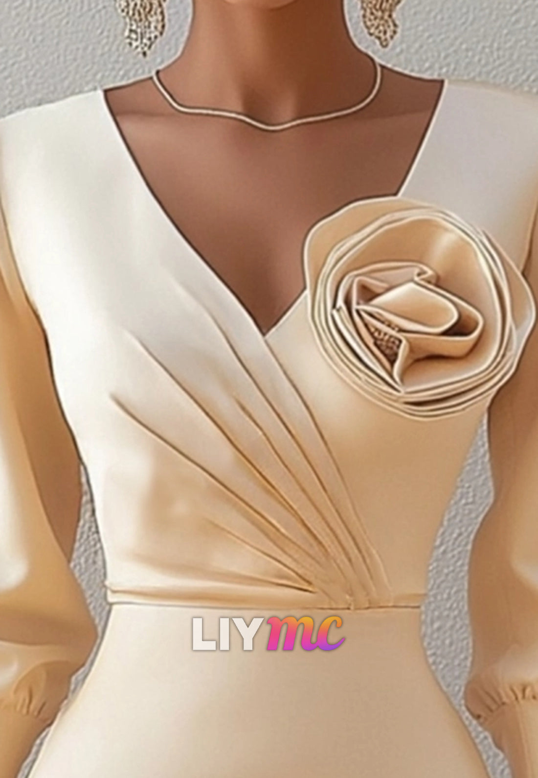 Mother of th Bride Dress Champagne V Neck 3D Floral Knee-Length Dress