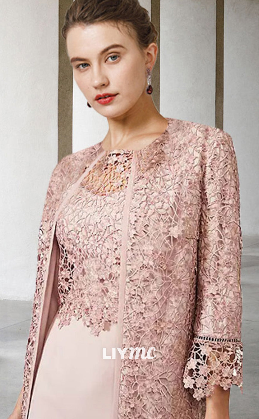 M1032 - Mother of the Bride DressLace Short Sleeve Jacket Dresses with Appliques