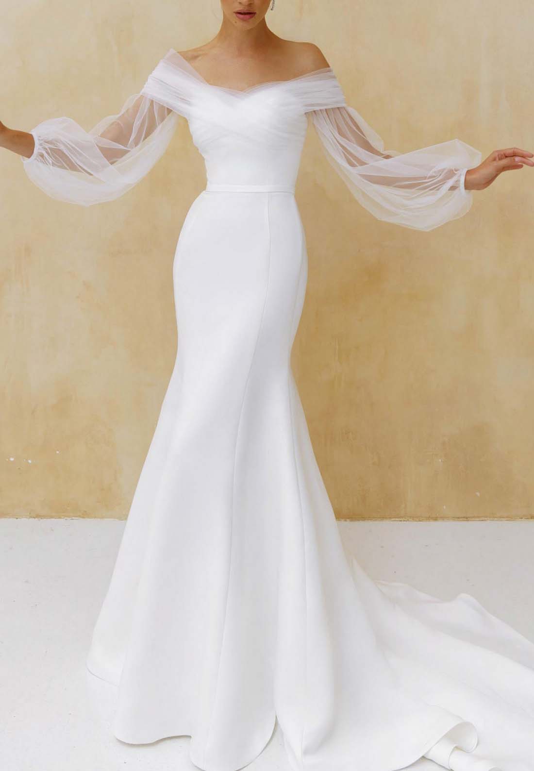 Off-Shoulder Long Sleeves Strapless Sleek Mermaid Wedding Dress