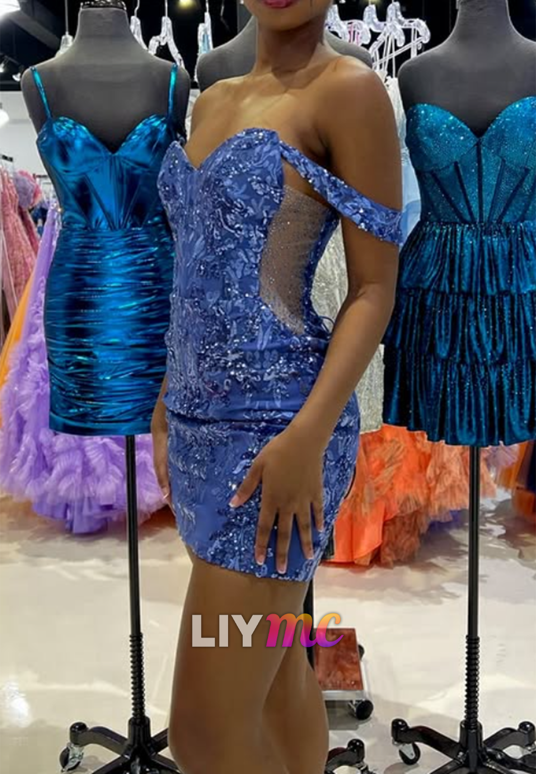 Off-Shoulder Appliques Sheath Party Homecoming Dress
