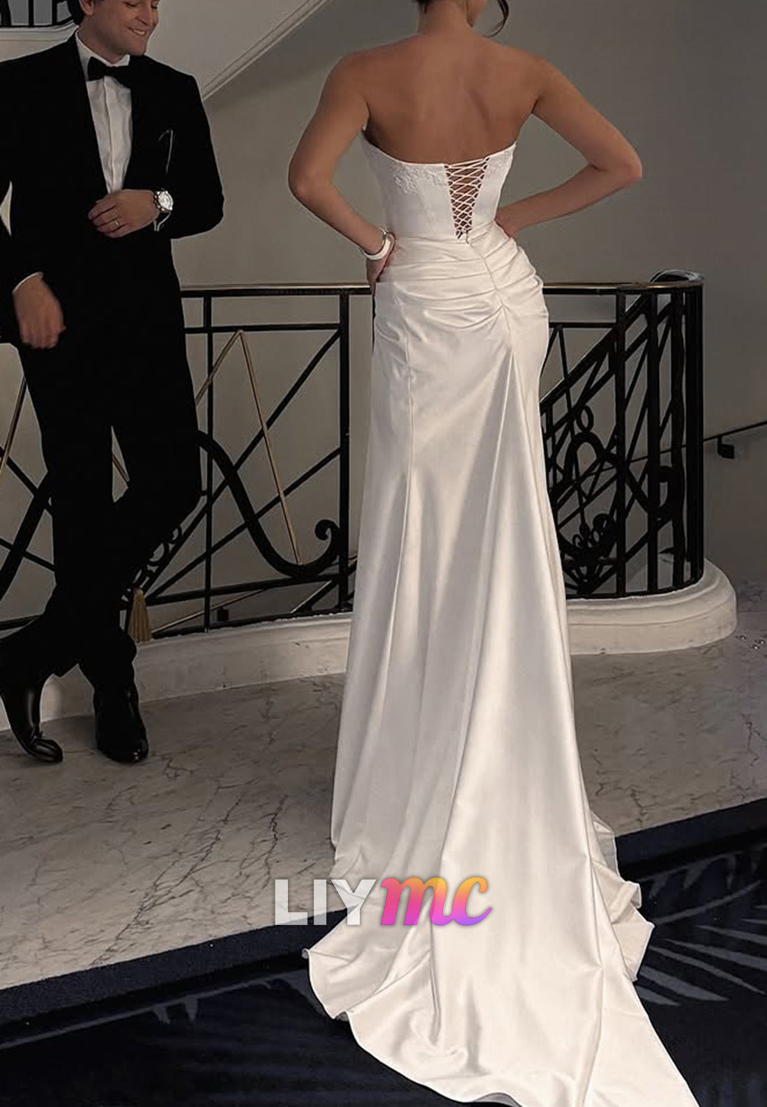 Off-Shoulder Appliques Corset Ruched Mermaid Wedding Dress