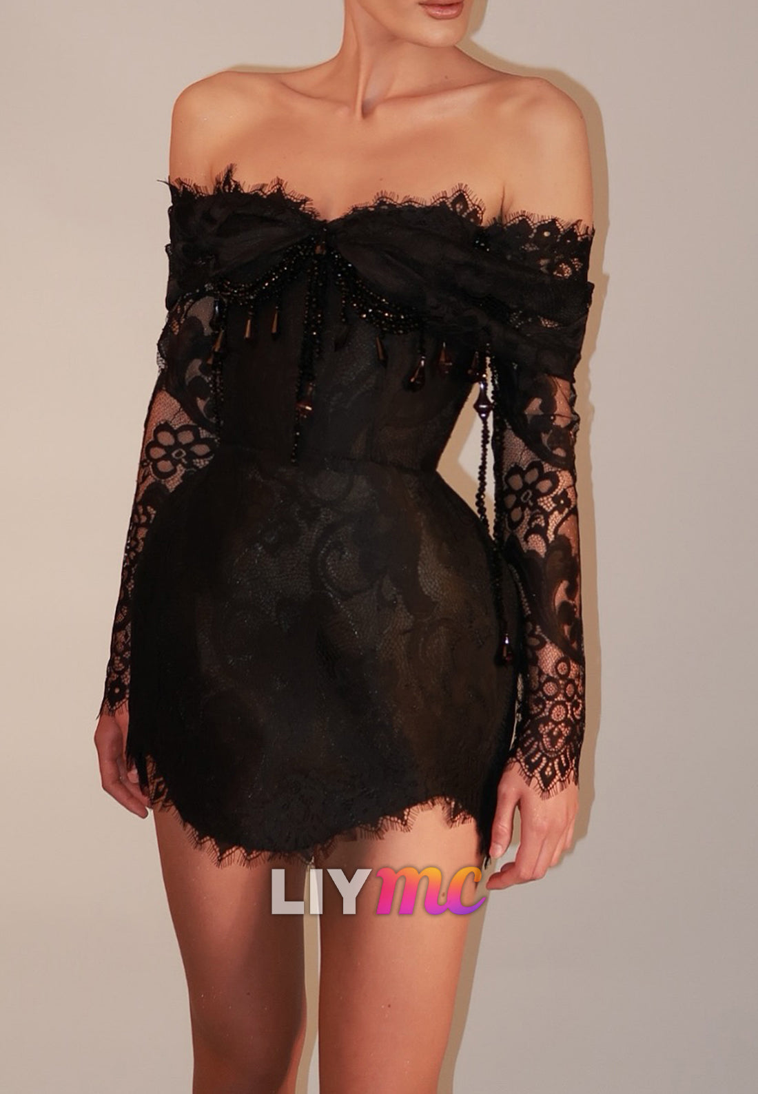 Off-Shoulder Appliques Sheath Long Sleeves Party Homecoming Dress