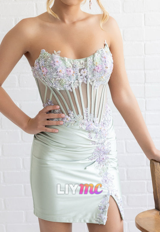 Off-Shoulder Appliques Sheer Sheath Party Homecoming Dress