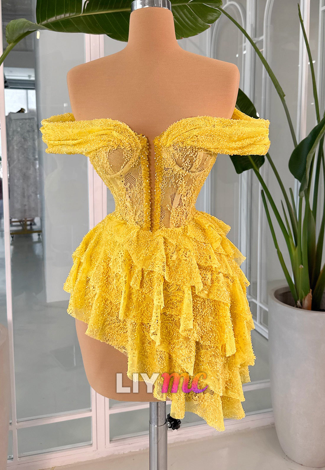 Off-Shoulder Appliques Tiered Beaded A-Line Party Homecoming Dress
