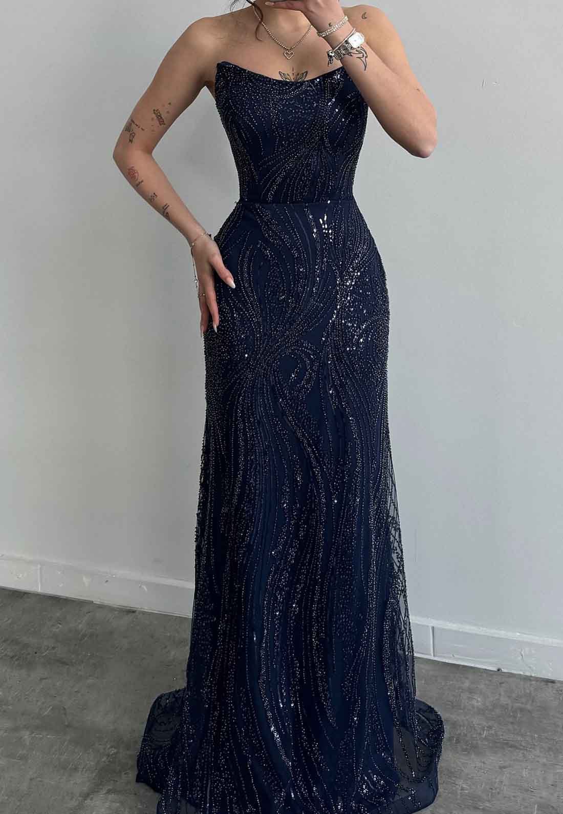 Off-Shoulder Beaded Emboridery Formal Dress A-Line Evening Dress