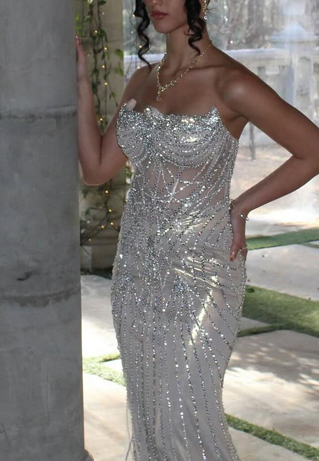 Off-Shoulder Beaded Emboridery Mermaid Sparkly Prom Dress