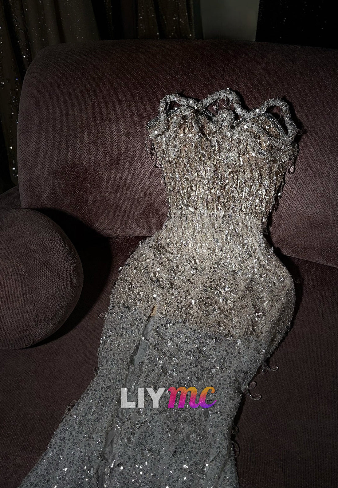 Off-Shoulder Beaded Fringe Sequins Sparkly Sheath Prom Dress