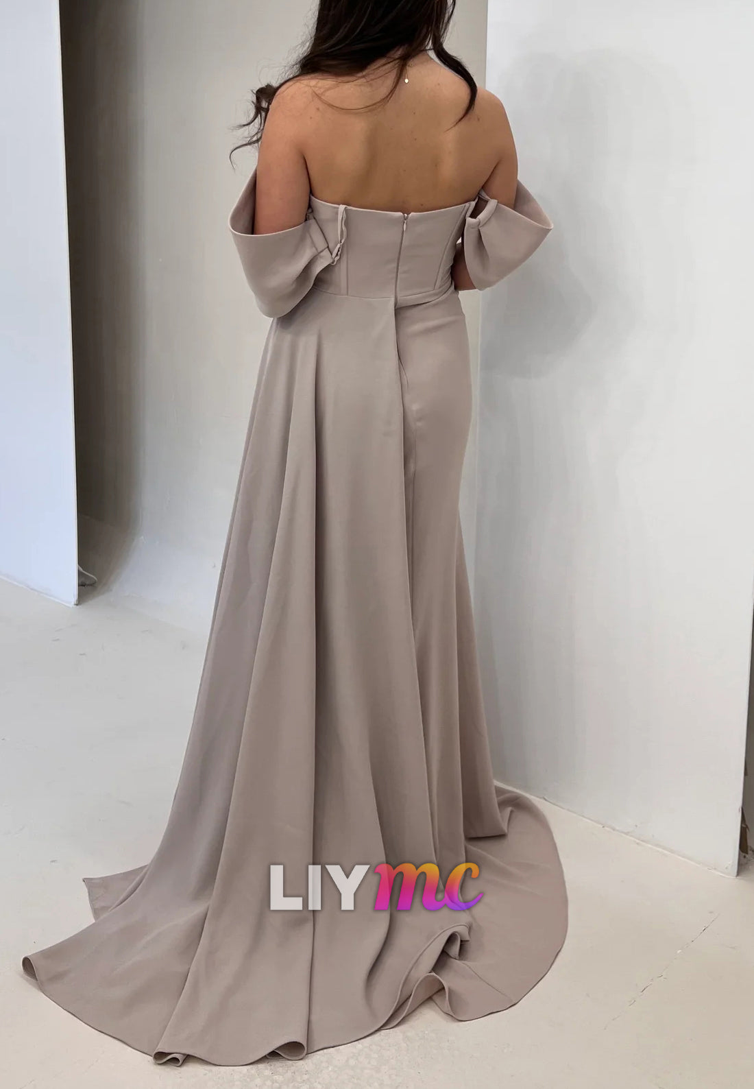 Off-Shoulder Beaded Ruched Sheath Formal Dress