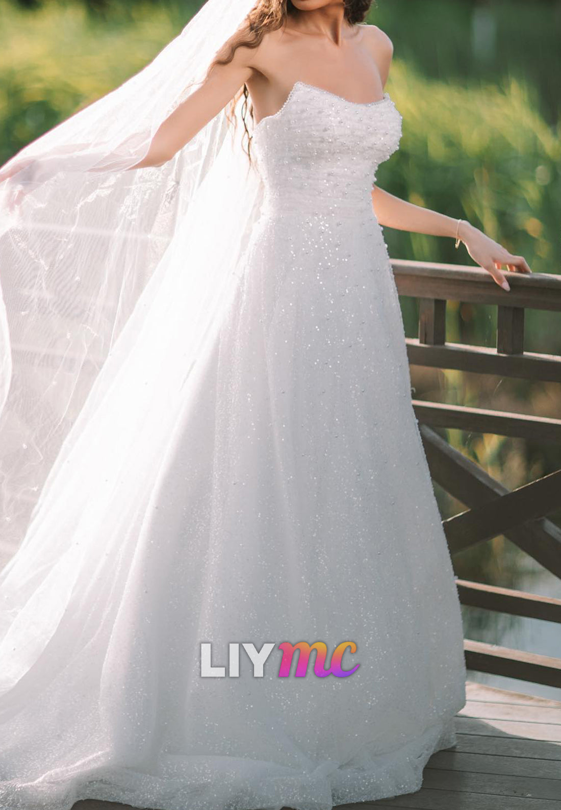 Off-Shoulder Beaded Sparkly A-Line Wedding Dress