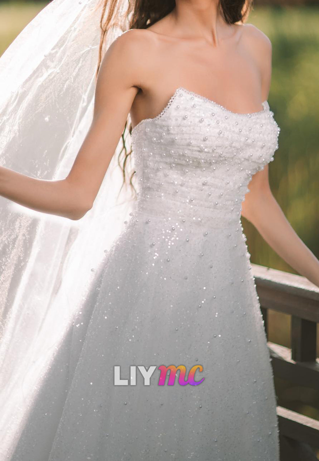 Off-Shoulder Beaded Sparkly A-Line Wedding Dress