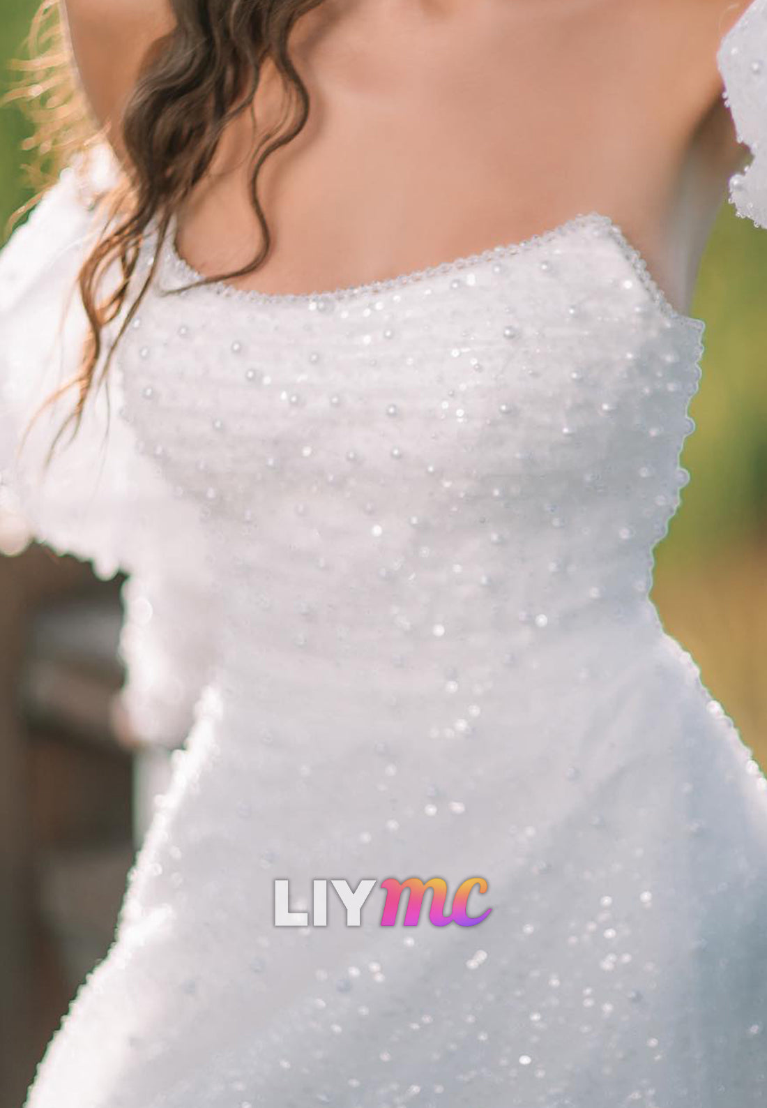 Off-Shoulder Beaded Sparkly A-Line Wedding Dress