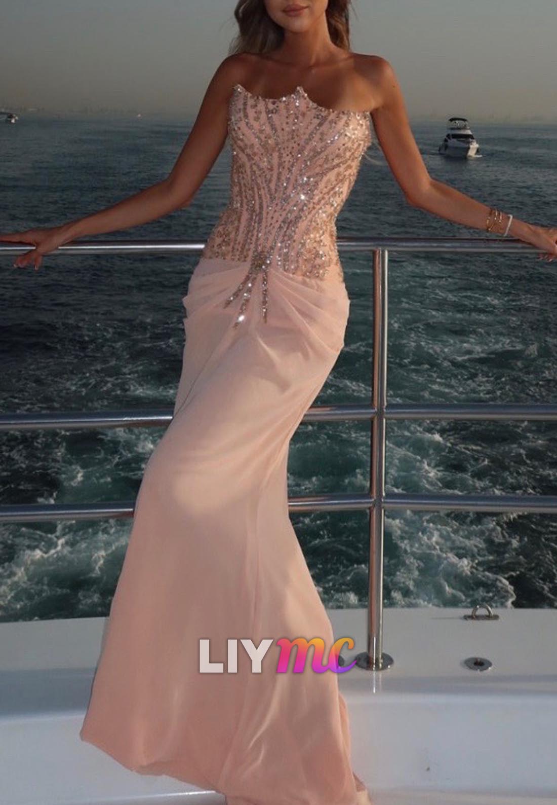 Off-Shoulder Beaded Sparkly Mermaid Prom Dress