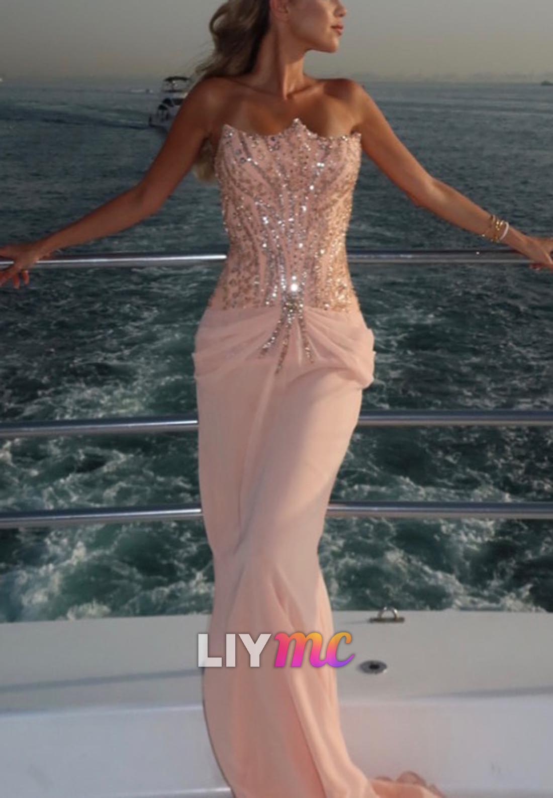 Off-Shoulder Beaded Sparkly Mermaid Prom Dress