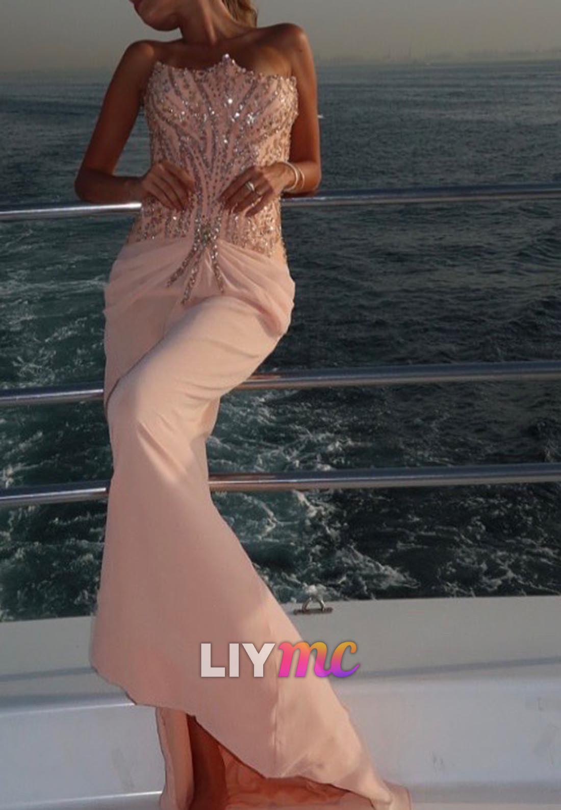 Off-Shoulder Beaded Sparkly Mermaid Prom Dress