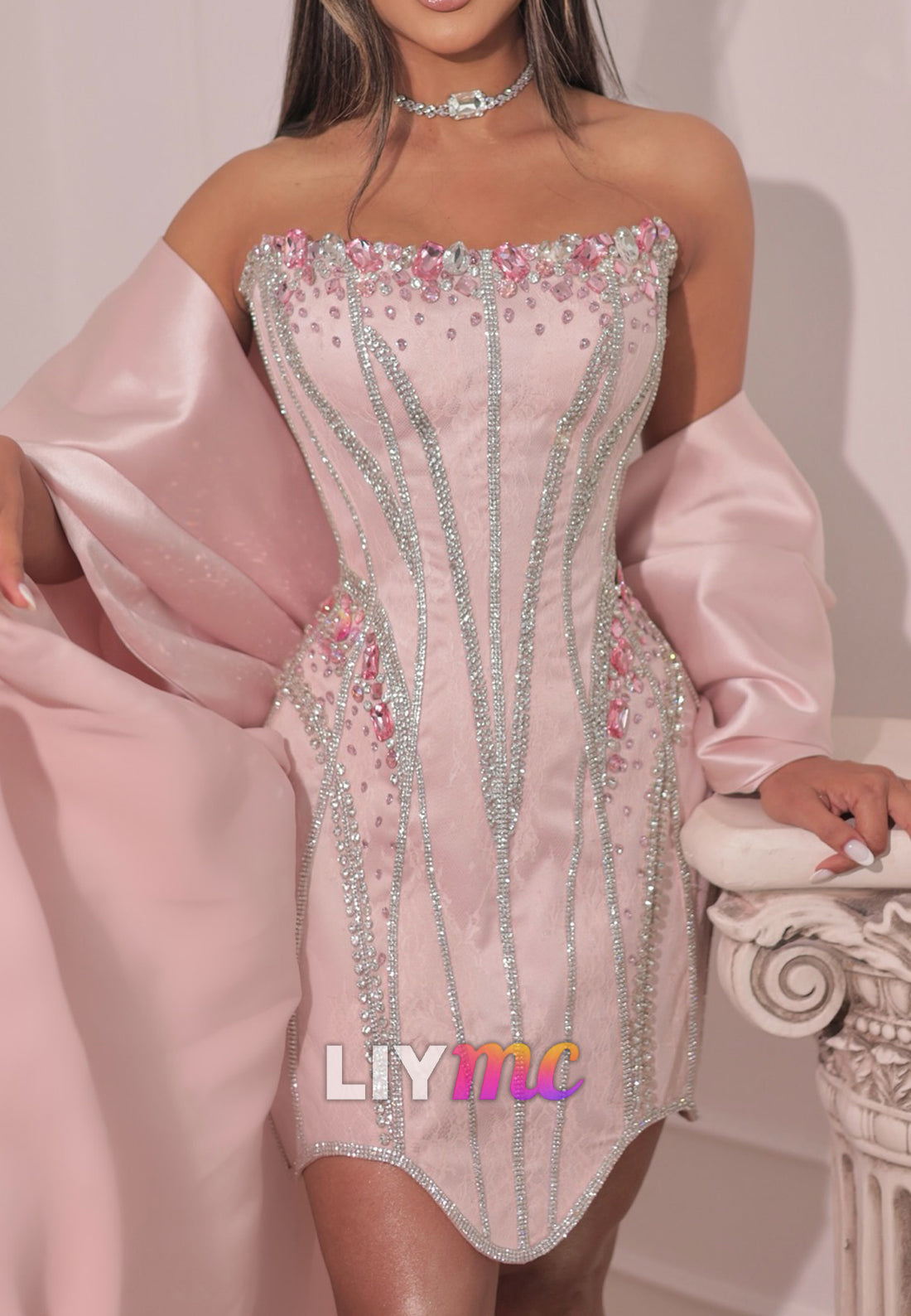 Off-Shoulder Beaded Sparkly Sheath Short Party Homecoming Dress