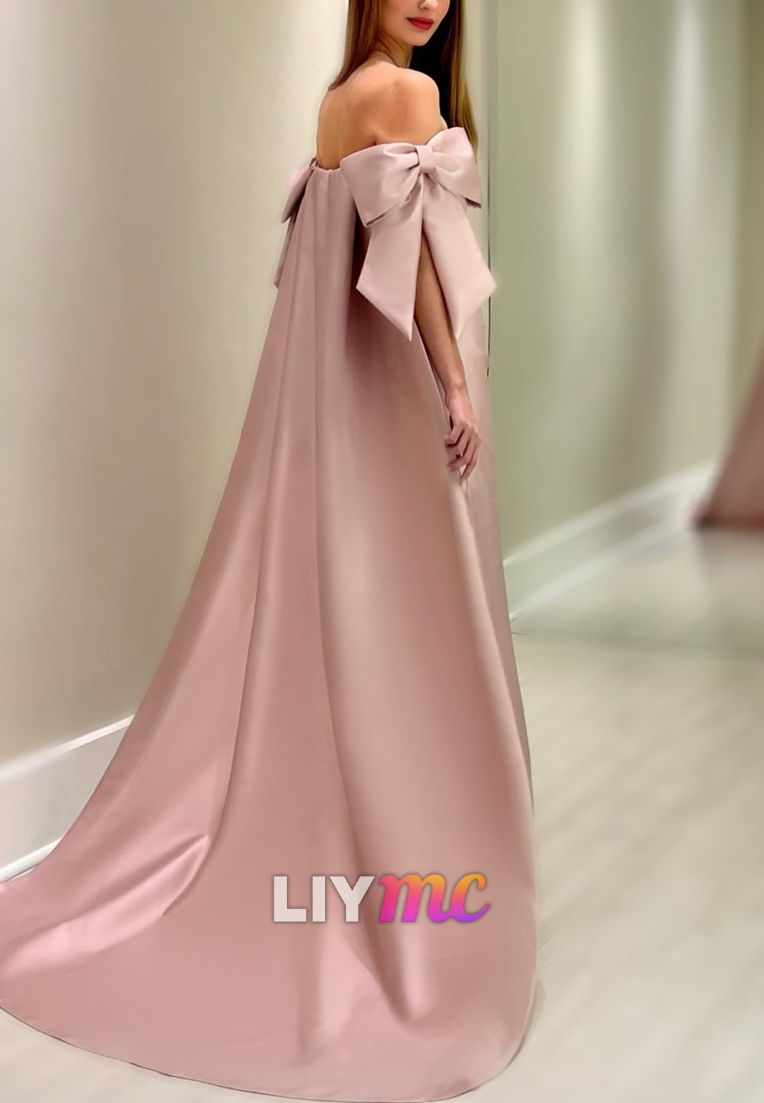 Off-Shoulder Bowknot Sleek Satin Sheath Evening Dress