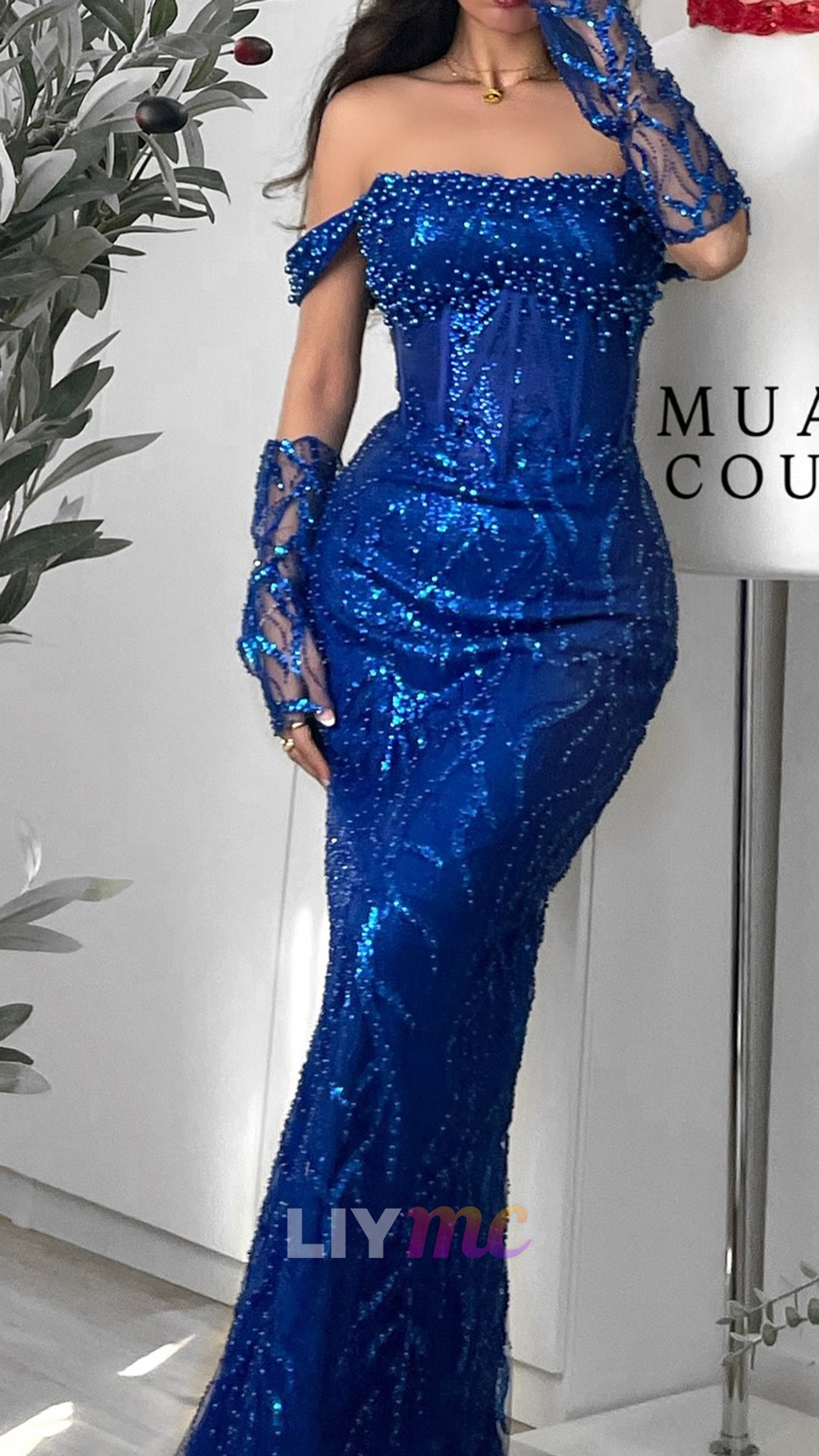 prom dress with beaded cap sleeves Off-Shoulder Embroidery Mermaid – Liymc 368 Yael Cohen Braun You will become the office & work dress Color:Off white