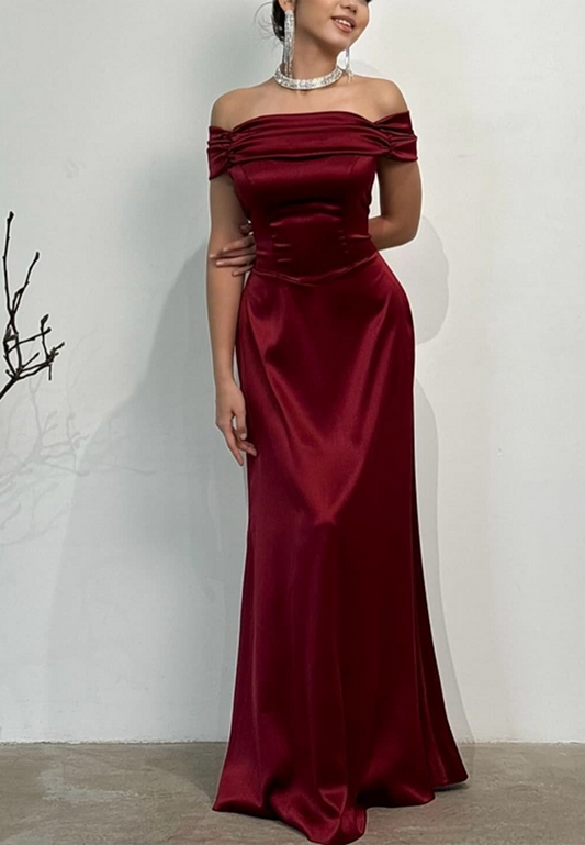 Off-Shoulder Cap Sleeves Formal Dress Sleek Sheath Prom Dress