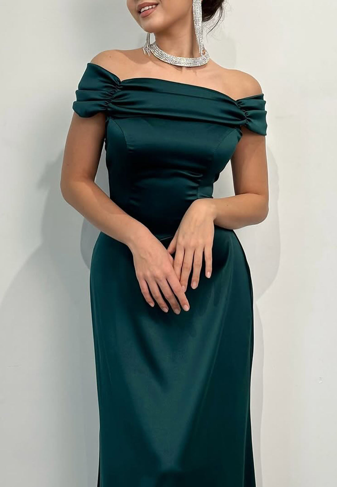 Off-Shoulder Cap Sleeves Formal Dress Sleek Sheath Prom Dress