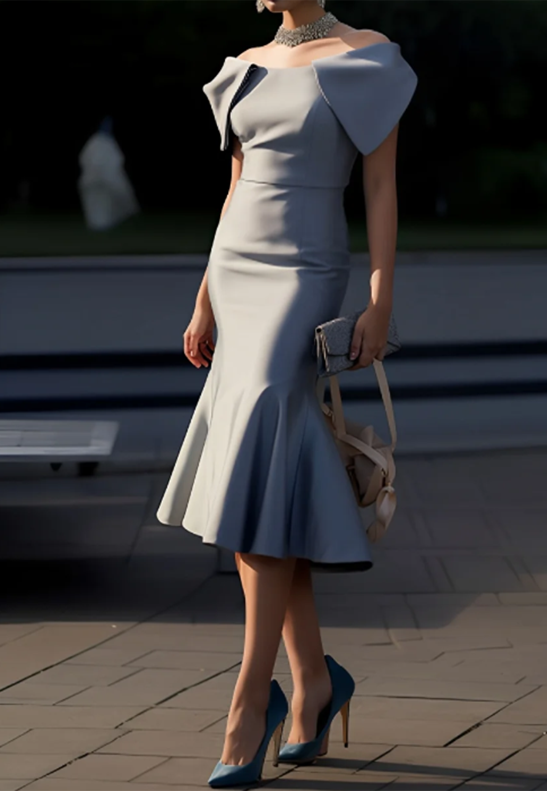 Off-Shoulder Short Sleeves Mermaid Work Dress