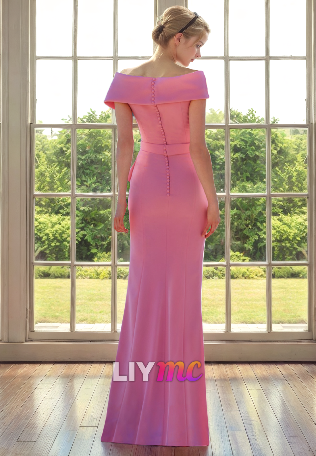 Off-Shoulder Cap Sleeves Ruffled Sheath Long Mother of Bride Dress Cocktail Dress