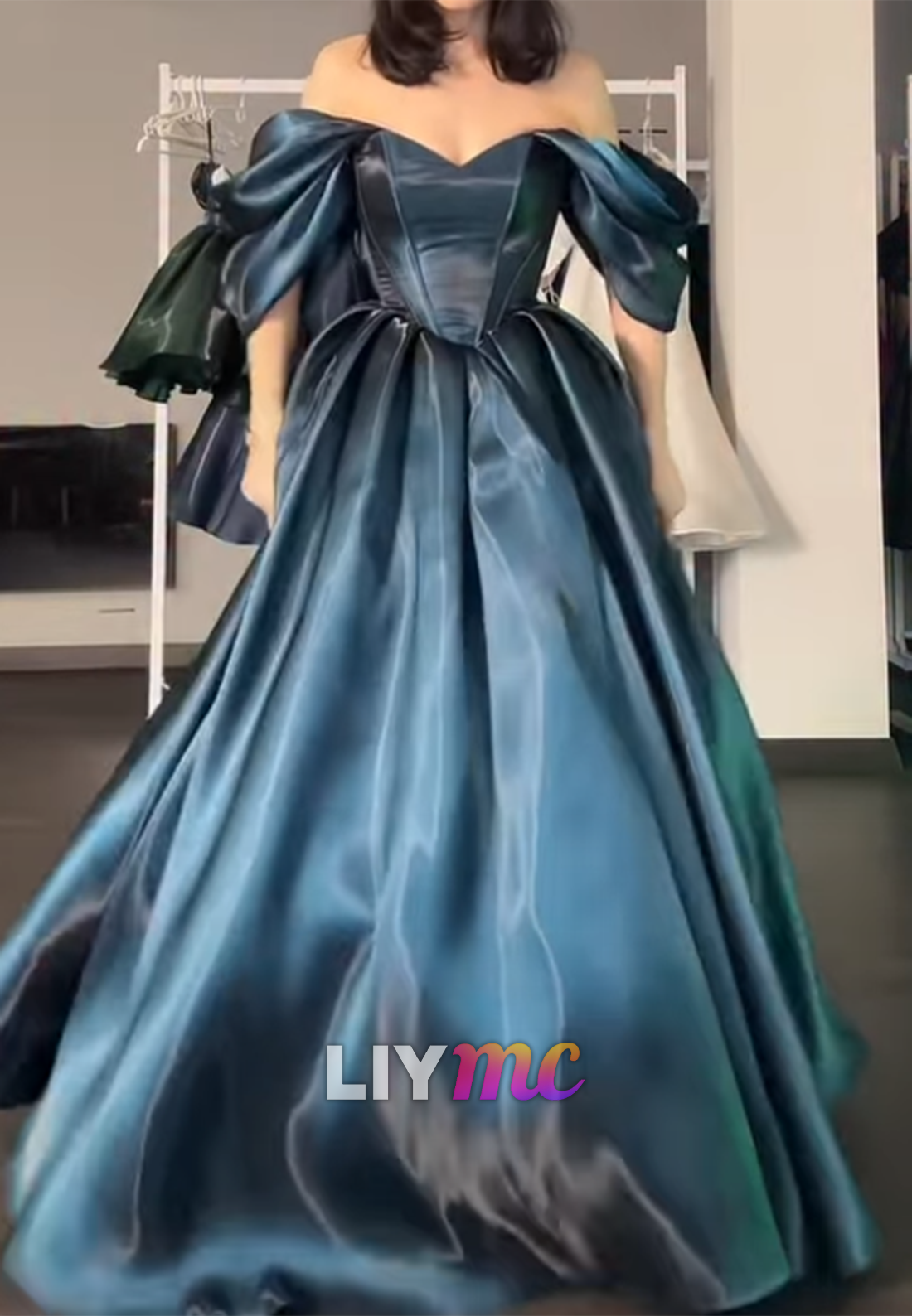 Off-Shoulder Cap Sleeves Sleek A-Line Prom Dress