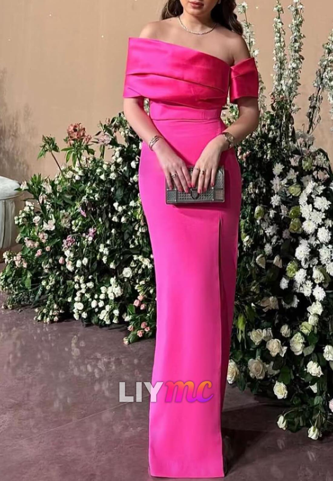 Off-Shoulder Cap Sleeves Sleek Sheath Evening Dress