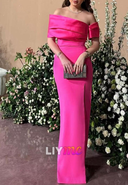 Off-Shoulder Cap Sleeves Sleek Sheath Evening Dress