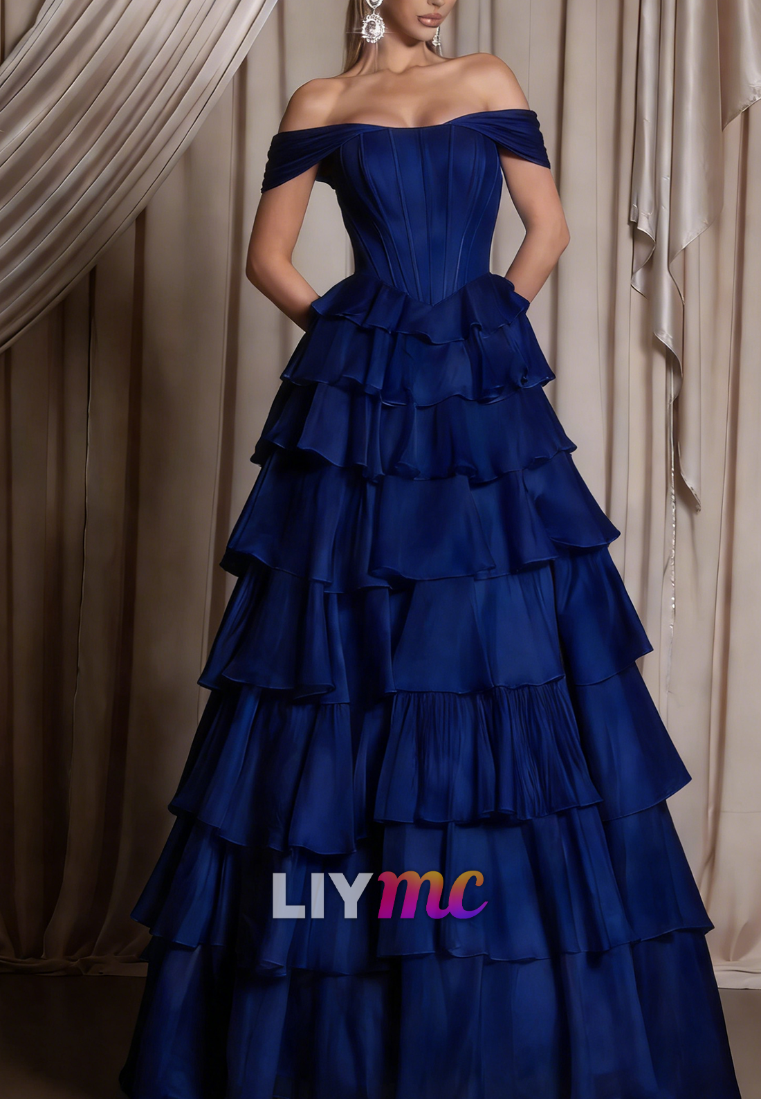 Off-Shoulder Chiffon Tiered A-Line Prom Dress