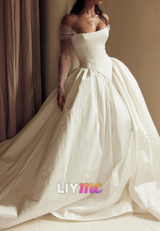 Off-Shoulder Corset Pleated A-Line Wedding Dress