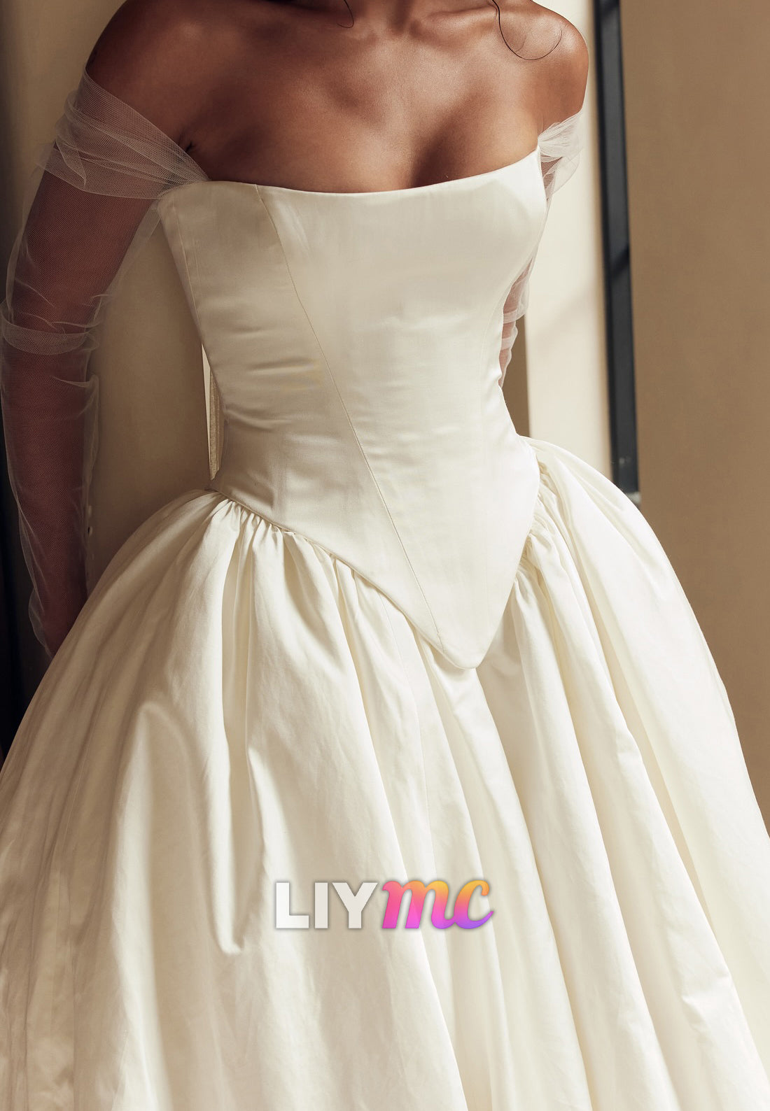 Off-Shoulder Corset Pleated A-Line Wedding Dress