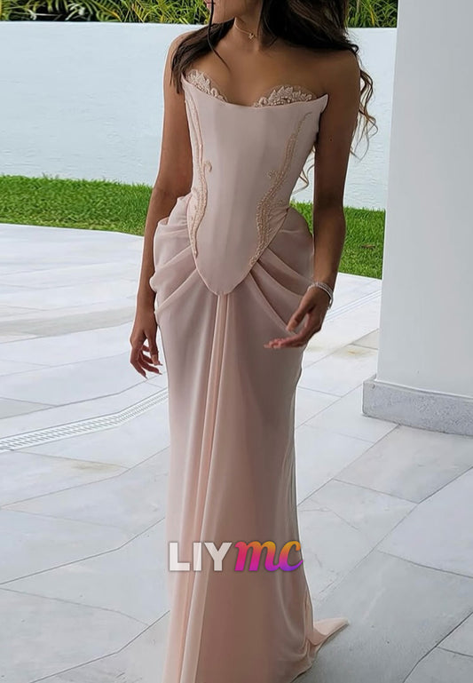 Off-Shoulder Corset Pleated Appliques Mermaid Evening Dress