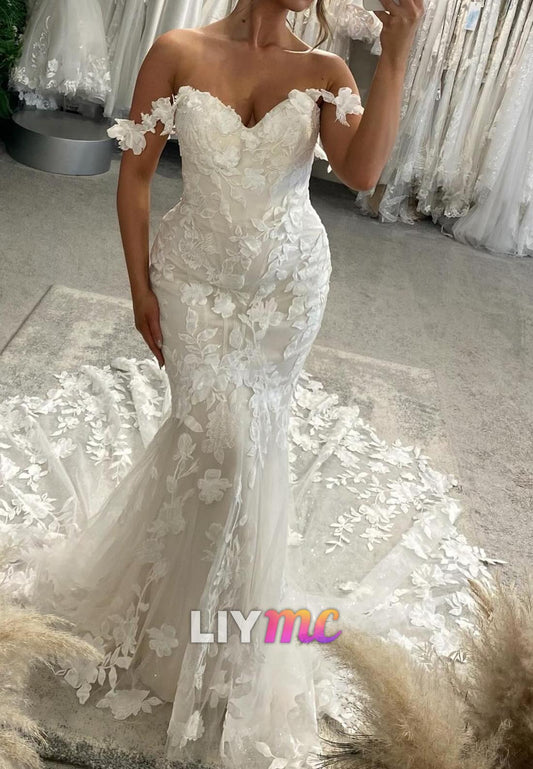 Off-Shoulder Floral Appliques Mermaid Wedding Dress