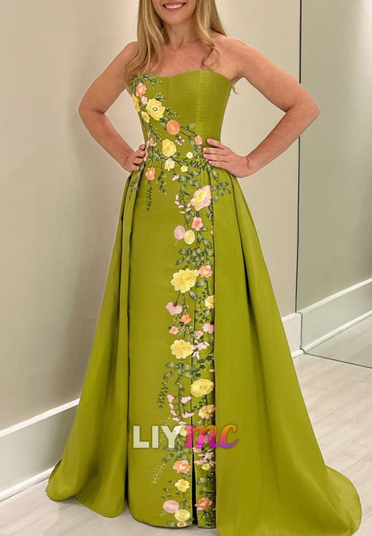 Off-Shoulder Floral Appliques Sleeveless Sheath Mother of Bride Dress