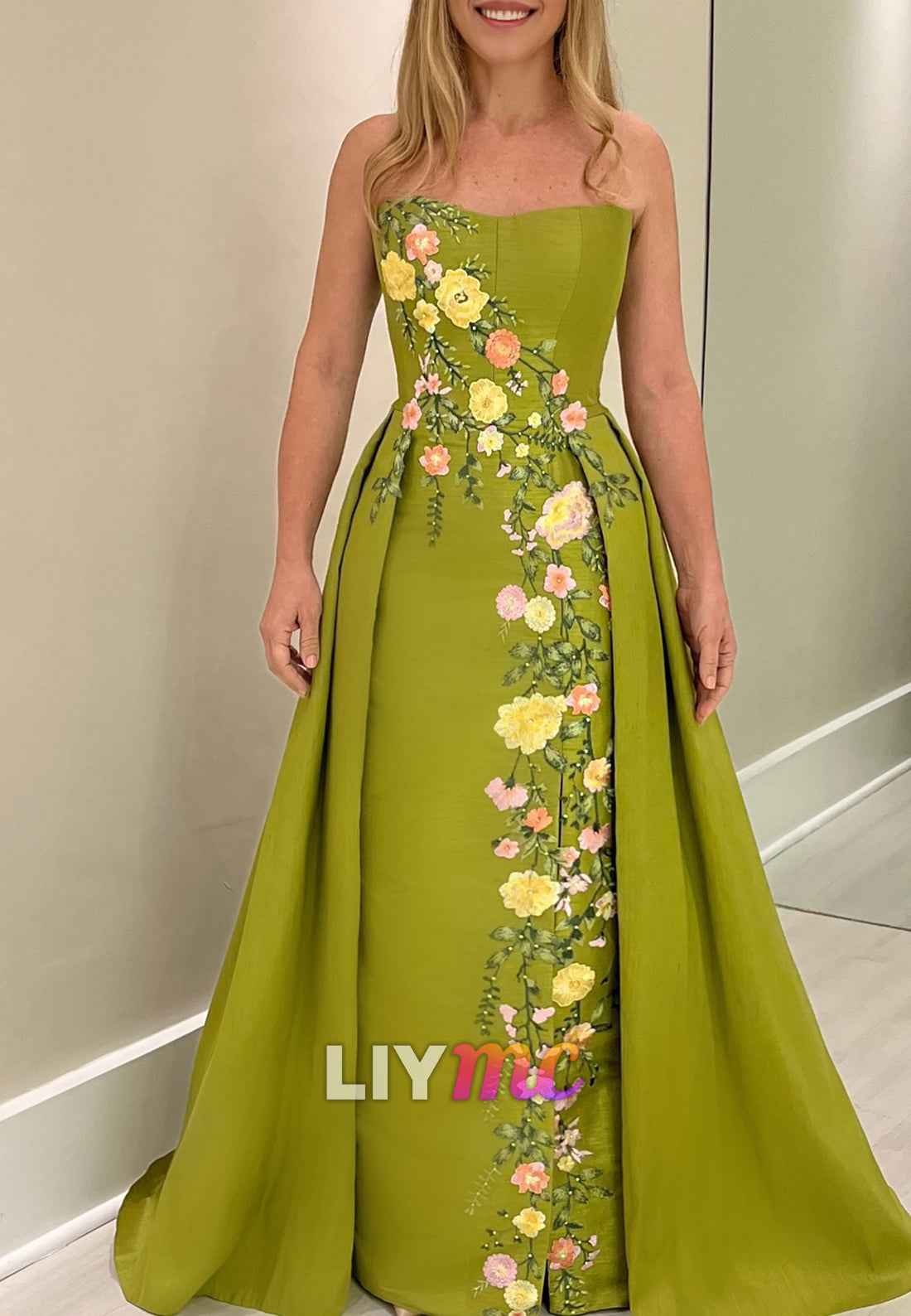 Off-Shoulder Floral Appliques Sleeveless Sheath Mother of Bride Dress