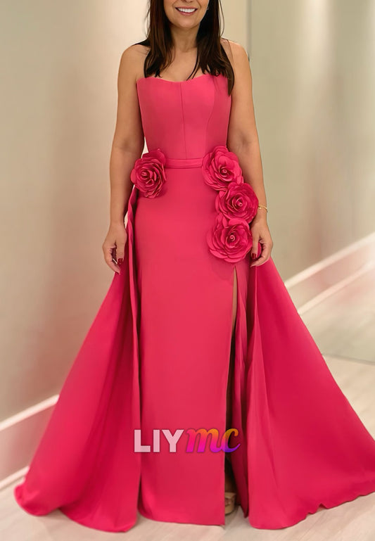 Off-Shoulder Floral Embellished Sheath Evening Dress