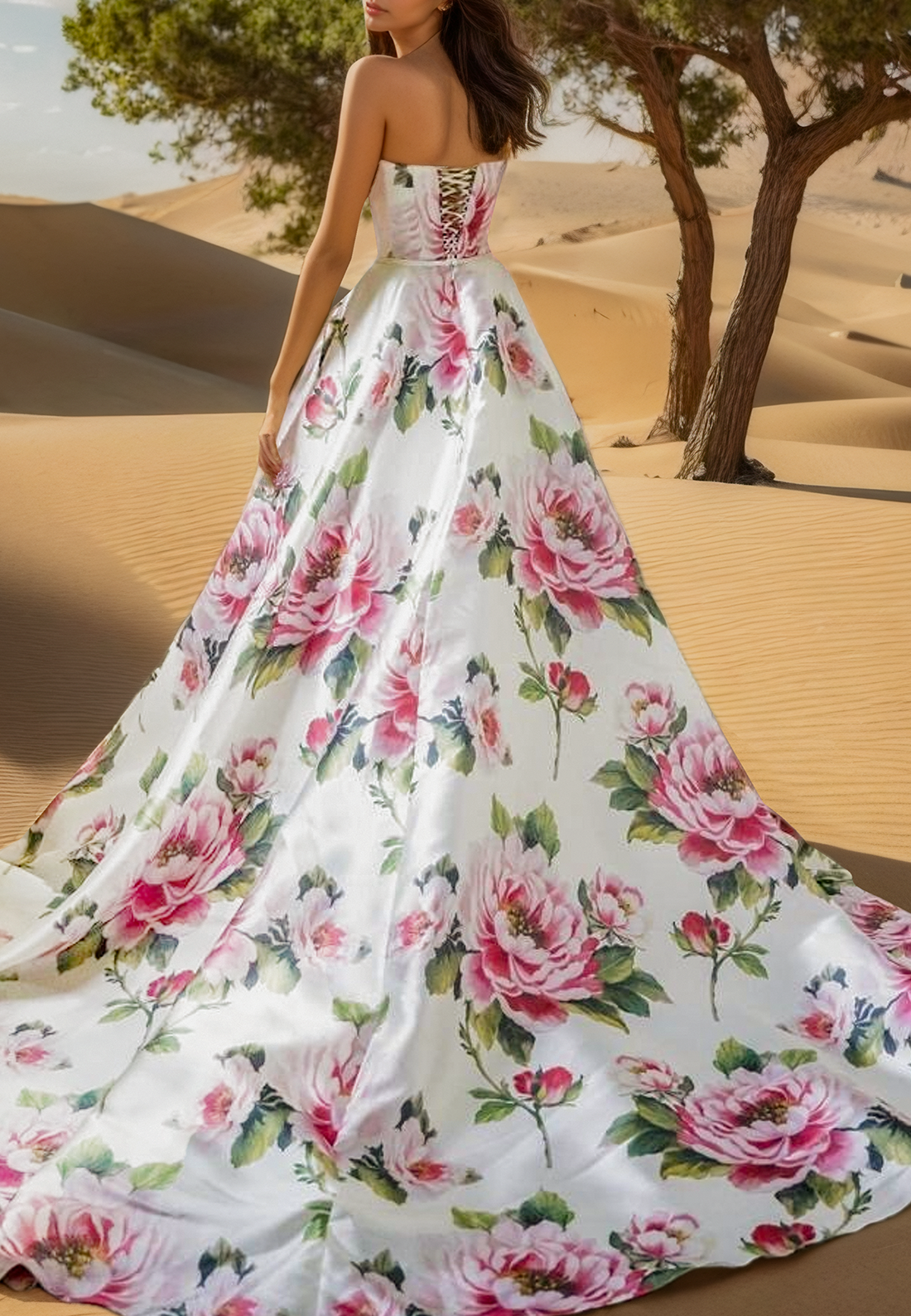 Off-Shoulder Floral Pleated Satin A-Line Wedding Dress