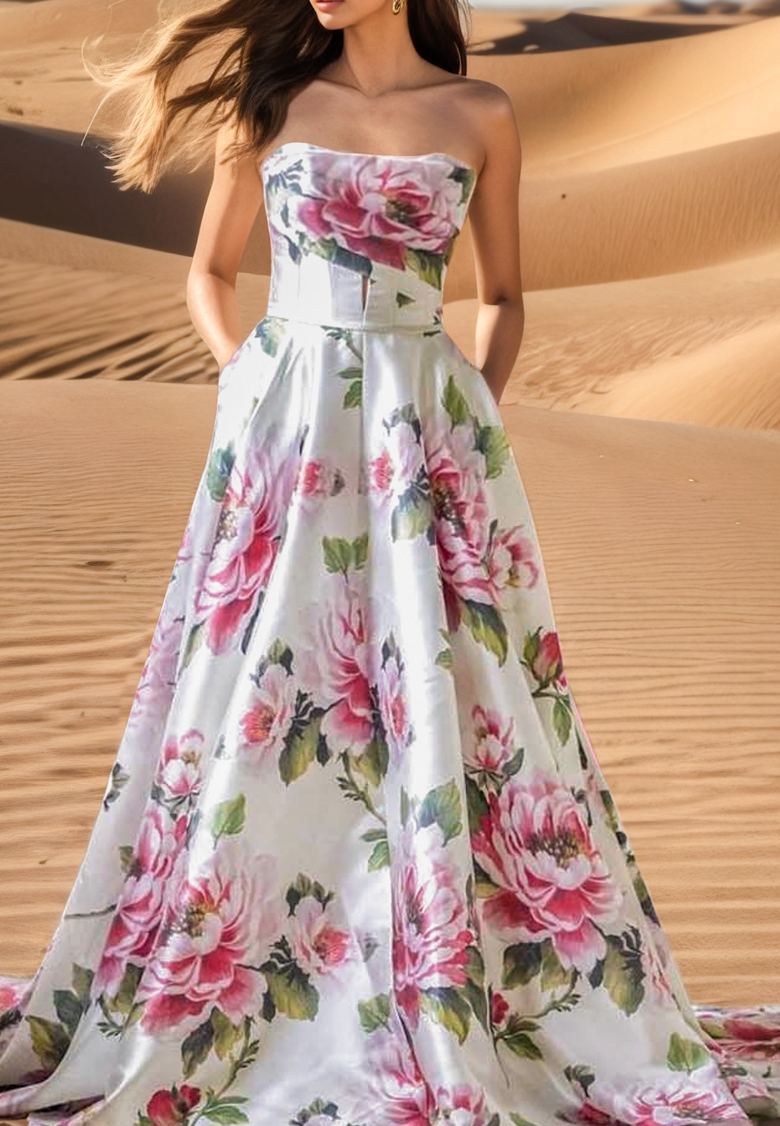 Off-Shoulder Floral Pleated Satin A-Line Wedding Dress