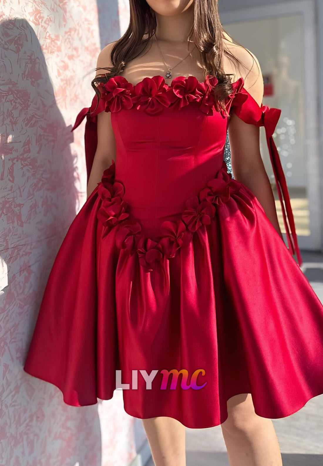Off-Shoulder Floral Pleated Short Homecoming Party Dress